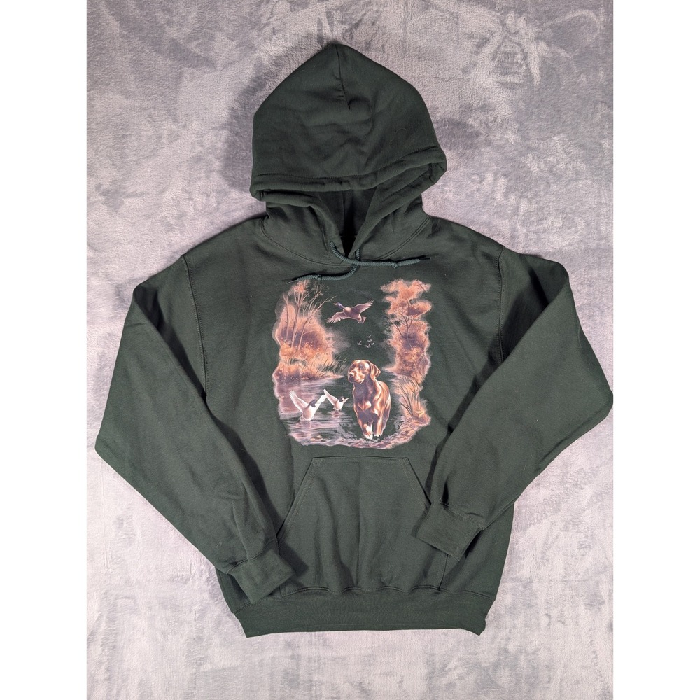 Gildan Heavy Blend Duck Hunting Dog Golden Retriever Graphic Hoodie Men's Small